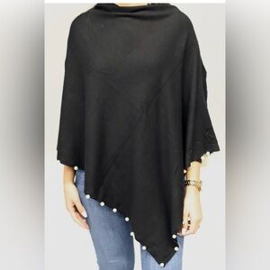 LA FIORENTINA BLACK KNIT SWEATER ASYMMETRICAL PEARL PONCHO OS NWT